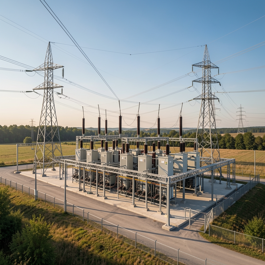 Stație de producție electrică din România cu transformatoare și linii de înaltă tensiune, fără persoane